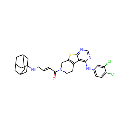 O=C(/C=C/CNC12CC3CC(CC(C3)C1)C2)N1CCc2c(sc3ncnc(Nc4ccc(Cl)c(Cl)c4)c23)C1 ZINC000096172264