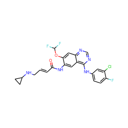 O=C(/C=C/CNC1CC1)Nc1cc2c(Nc3ccc(F)c(Cl)c3)ncnc2cc1OC(F)F ZINC000473127994