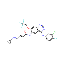 O=C(/C=C/CNC1CC1)Nc1cc2c(Nc3ccc(F)c(Cl)c3)ncnc2cc1OCC(F)(F)F ZINC000473126527