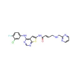 O=C(/C=C/CNCc1ncccn1)Nc1cc2c(Nc3ccc(F)c(Cl)c3)ncnc2s1 ZINC000169311827