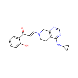 O=C(/C=C/N1CCc2c(ncnc2NC2CC2)C1)c1ccccc1O ZINC000653876618