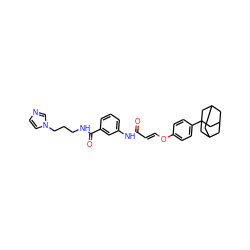 O=C(/C=C/Oc1ccc(C23CC4CC(CC(C4)C2)C3)cc1)Nc1cccc(C(=O)NCCCn2ccnc2)c1 ZINC000095578064