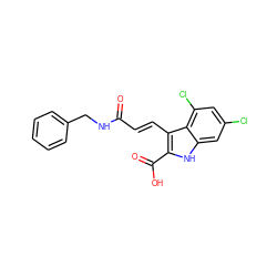 O=C(/C=C/c1c(C(=O)O)[nH]c2cc(Cl)cc(Cl)c12)NCc1ccccc1 ZINC000000605728