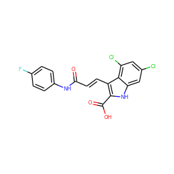 O=C(/C=C/c1c(C(=O)O)[nH]c2cc(Cl)cc(Cl)c12)Nc1ccc(F)cc1 ZINC000013761293