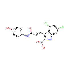 O=C(/C=C/c1c(C(=O)O)[nH]c2cc(Cl)cc(Cl)c12)Nc1ccc(O)cc1 ZINC000013761280