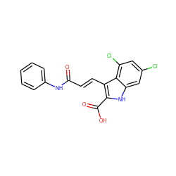 O=C(/C=C/c1c(C(=O)O)[nH]c2cc(Cl)cc(Cl)c12)Nc1ccccc1 ZINC000003797383