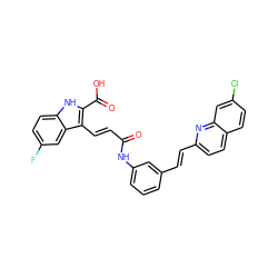 O=C(/C=C/c1c(C(=O)O)[nH]c2ccc(F)cc12)Nc1cccc(/C=C/c2ccc3ccc(Cl)cc3n2)c1 ZINC000653817009