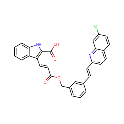 O=C(/C=C/c1c(C(=O)O)[nH]c2ccccc12)OCc1cccc(/C=C/c2ccc3ccc(Cl)cc3n2)c1 ZINC000653816988