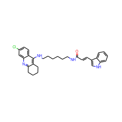 O=C(/C=C/c1c[nH]c2ccccc12)NCCCCCCNc1c2c(nc3cc(Cl)ccc13)CCCC2 ZINC000013675657