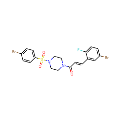 O=C(/C=C/c1cc(Br)ccc1F)N1CCN(S(=O)(=O)c2ccc(Br)cc2)CC1 ZINC000215282230