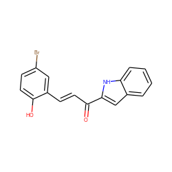 O=C(/C=C/c1cc(Br)ccc1O)c1cc2ccccc2[nH]1 ZINC001772588284