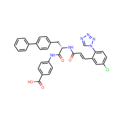 O=C(/C=C/c1cc(Cl)ccc1-n1cnnn1)N[C@@H](Cc1ccc(-c2ccccc2)cc1)C(=O)Nc1ccc(C(=O)O)cc1 ZINC000653702436