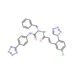 O=C(/C=C/c1cc(Cl)ccc1-n1cnnn1)N[C@@H](Cc1ccccc1)C(=O)Nc1ccc(-c2nnn[nH]2)cc1 ZINC000043201615