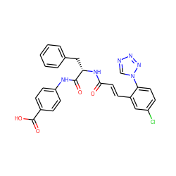 O=C(/C=C/c1cc(Cl)ccc1-n1cnnn1)N[C@@H](Cc1ccccc1)C(=O)Nc1ccc(C(=O)O)cc1 ZINC000043201616