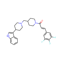 O=C(/C=C/c1cc(F)c(F)c(F)c1)N1CCC(CN2CCC(c3c[nH]c4ccccc34)CC2)CC1 ZINC000028824805