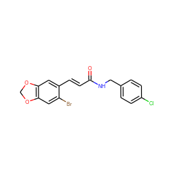 O=C(/C=C/c1cc2c(cc1Br)OCO2)NCc1ccc(Cl)cc1 ZINC000001399002