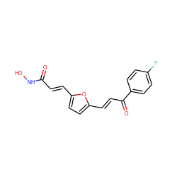 O=C(/C=C/c1ccc(/C=C/C(=O)c2ccc(F)cc2)o1)NO ZINC000040897871