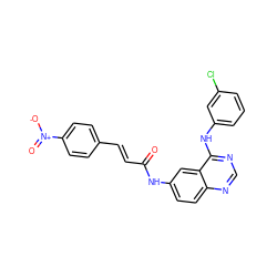 O=C(/C=C/c1ccc([N+](=O)[O-])cc1)Nc1ccc2ncnc(Nc3cccc(Cl)c3)c2c1 ZINC000072107131