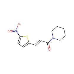 O=C(/C=C/c1ccc([N+](=O)[O-])s1)N1CCCCC1 ZINC000004078818