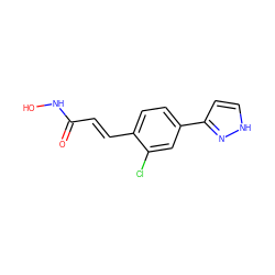 O=C(/C=C/c1ccc(-c2cc[nH]n2)cc1Cl)NO ZINC000084653215