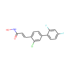 O=C(/C=C/c1ccc(-c2ccc(F)cc2F)cc1Cl)NO ZINC000084758910