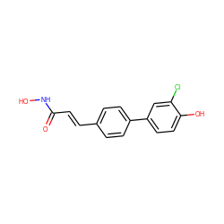 O=C(/C=C/c1ccc(-c2ccc(O)c(Cl)c2)cc1)NO ZINC000034852250