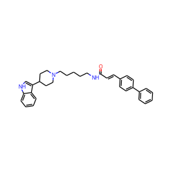 O=C(/C=C/c1ccc(-c2ccccc2)cc1)NCCCCCN1CCC(c2c[nH]c3ccccc23)CC1 ZINC000029480738