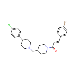 O=C(/C=C/c1ccc(Br)cc1)N1CCC(CN2CCC(c3ccc(Cl)cc3)CC2)CC1 ZINC000028957837