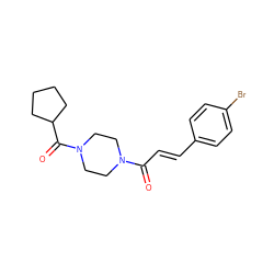 O=C(/C=C/c1ccc(Br)cc1)N1CCN(C(=O)C2CCCC2)CC1 ZINC000029323754