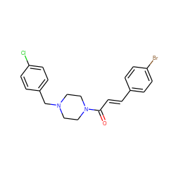 O=C(/C=C/c1ccc(Br)cc1)N1CCN(Cc2ccc(Cl)cc2)CC1 ZINC000208047681