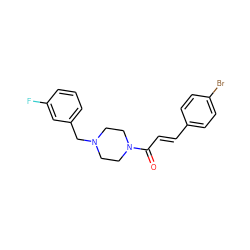 O=C(/C=C/c1ccc(Br)cc1)N1CCN(Cc2cccc(F)c2)CC1 ZINC000215283000