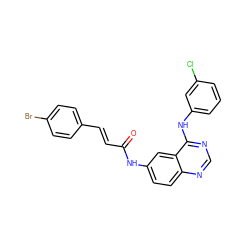 O=C(/C=C/c1ccc(Br)cc1)Nc1ccc2ncnc(Nc3cccc(Cl)c3)c2c1 ZINC000072107909