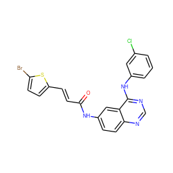 O=C(/C=C/c1ccc(Br)s1)Nc1ccc2ncnc(Nc3cccc(Cl)c3)c2c1 ZINC000096934222