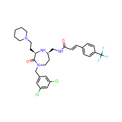 O=C(/C=C/c1ccc(C(F)(F)F)cc1)NC[C@H]1CCN(Cc2cc(Cl)cc(Cl)c2)C(=O)[C@@H](CCN2CCCCC2)N1 ZINC001772582923