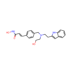 O=C(/C=C/c1ccc(CN(CCO)CCc2cc3ccccc3[nH]2)cc1)NO ZINC000029131805