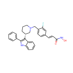 O=C(/C=C/c1ccc(CN2CCC[C@@H](c3c(-c4ccccc4)[nH]c4ccccc34)C2)c(F)c1)NO ZINC000049068915