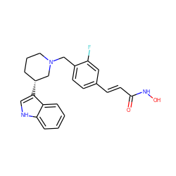 O=C(/C=C/c1ccc(CN2CCC[C@@H](c3c[nH]c4ccccc34)C2)c(F)c1)NO ZINC000049087869