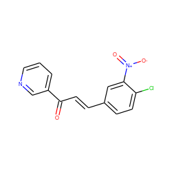 O=C(/C=C/c1ccc(Cl)c([N+](=O)[O-])c1)c1cccnc1 ZINC000005128283