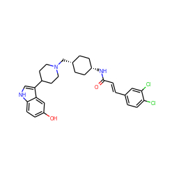 O=C(/C=C/c1ccc(Cl)c(Cl)c1)N[C@H]1CC[C@@H](CN2CCC(c3c[nH]c4ccc(O)cc34)CC2)CC1 ZINC000101161256