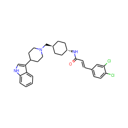 O=C(/C=C/c1ccc(Cl)c(Cl)c1)N[C@H]1CC[C@H](CN2CCC(c3c[nH]c4ccccc34)CC2)CC1 ZINC000100821081