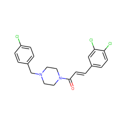 O=C(/C=C/c1ccc(Cl)c(Cl)c1)N1CCN(Cc2ccc(Cl)cc2)CC1 ZINC000215282161