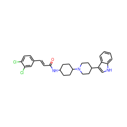 O=C(/C=C/c1ccc(Cl)c(Cl)c1)NC1CCC(N2CCC(c3c[nH]c4ccccc34)CC2)CC1 ZINC000045201144