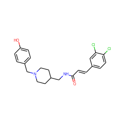 O=C(/C=C/c1ccc(Cl)c(Cl)c1)NCC1CCN(Cc2ccc(O)cc2)CC1 ZINC000045201296