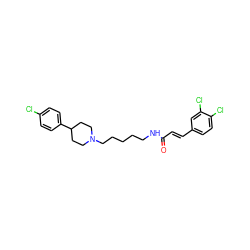 O=C(/C=C/c1ccc(Cl)c(Cl)c1)NCCCCCN1CCC(c2ccc(Cl)cc2)CC1 ZINC000028957576