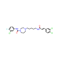 O=C(/C=C/c1ccc(Cl)c(Cl)c1)NCCCCCN1CCCN(C(=O)Nc2ccc(F)c(Cl)c2)CC1 ZINC000036177573