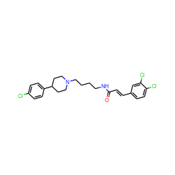 O=C(/C=C/c1ccc(Cl)c(Cl)c1)NCCCCN1CCC(c2ccc(Cl)cc2)CC1 ZINC000028957555