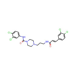 O=C(/C=C/c1ccc(Cl)c(Cl)c1)NCCCN1CCN(C(=O)Nc2ccc(Cl)c(Cl)c2)CC1 ZINC000028604075