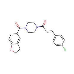 O=C(/C=C/c1ccc(Cl)cc1)N1CCN(C(=O)c2ccc3c(c2)CCO3)CC1 ZINC000169345918