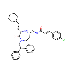 O=C(/C=C/c1ccc(Cl)cc1)NC[C@@H]1CCN(CC(c2ccccc2)c2ccccc2)C(=O)[C@H](CCC2CCCCC2)N1 ZINC000140326547