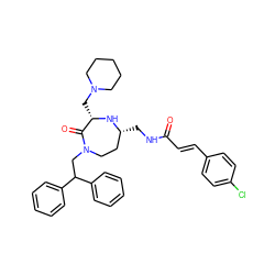 O=C(/C=C/c1ccc(Cl)cc1)NC[C@@H]1CCN(CC(c2ccccc2)c2ccccc2)C(=O)[C@H](CN2CCCCC2)N1 ZINC000118682186